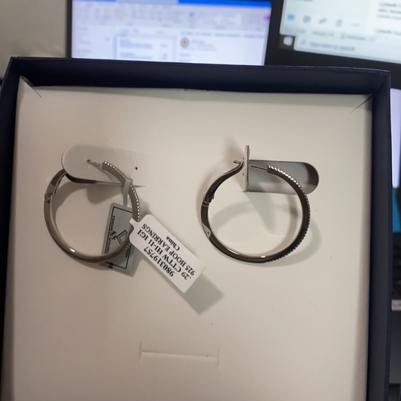 Diamond Silver Hoop Earrings - Picture 4 of 4